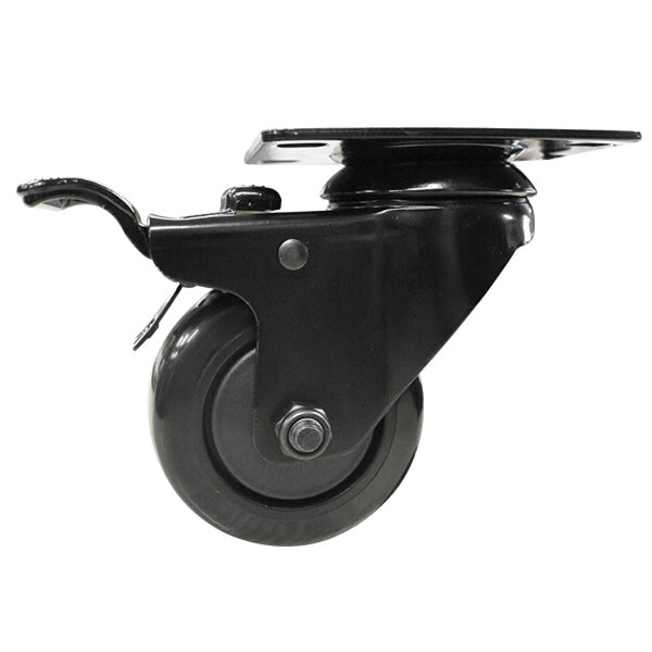 75mm Black Polyurethane Wheel 80kg Capacity Swivel Brake Castor (S3398B) image 1