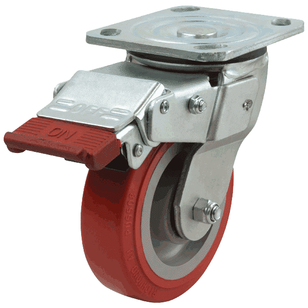 Swivel Castor with 125mm Polyurethane Wheel and Brake (S5542B) image 0
