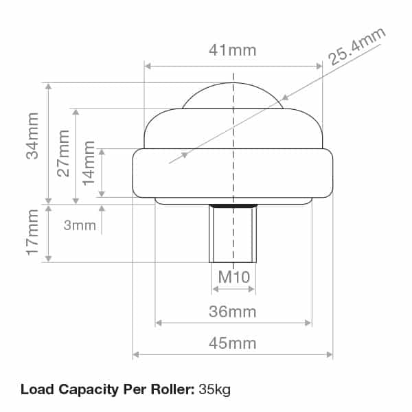 Mild Steel Threaded Ball Transfer 24.5mm Roller Diameter | BTR325MS image 1