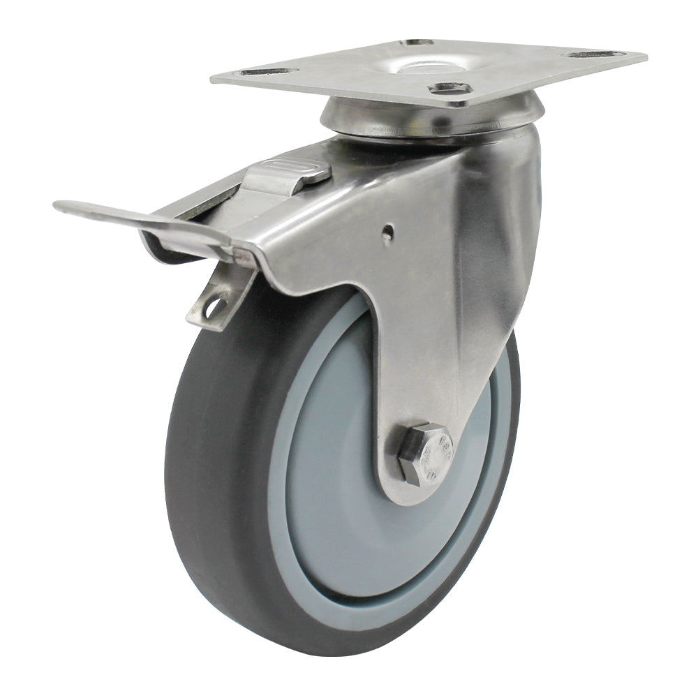 100mm Rubber Wheel 70kg Capacity Stainless Steel Brake Castor (S4726B) image 0