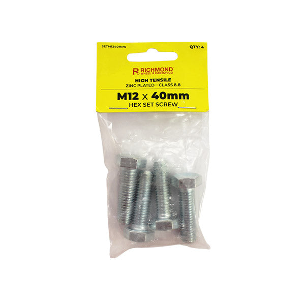 M12 x 40mm High Tensile Hex Set Screw - 4 Pack (SETM1240HPK4) image 0