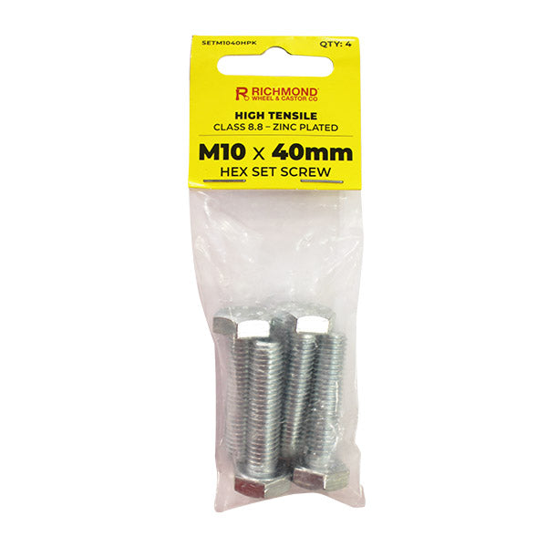 M10 x 40mm High Tensile Hex Set Screw - 4 Pack (SETM1040HPK4) image 0
