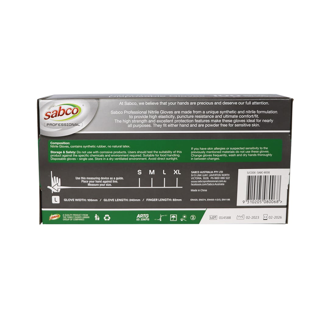 SABCO BLUE NITRILE GLOVES 100PK L TGA ARTG ID 334715 (SABC-8006) image 3