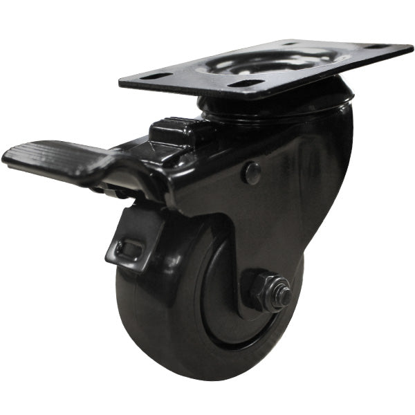 75mm Black Polyurethane Wheel 80kg Capacity Swivel Brake Castor (S3398B) image 0