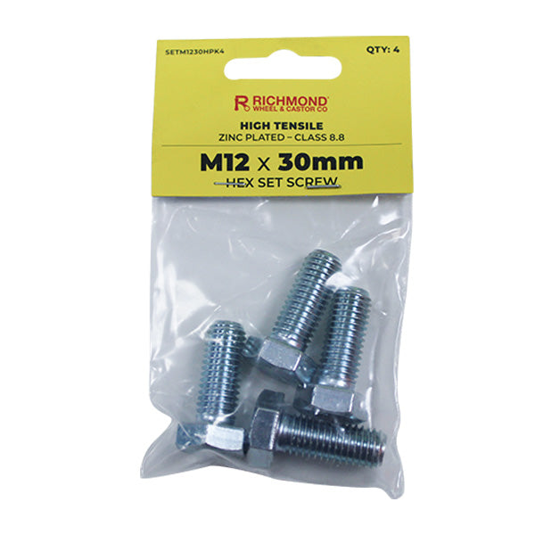 M12 x 30mm High Tensile Hex Set Screw - 4 Pack (SETM1230HPK4) image 0
