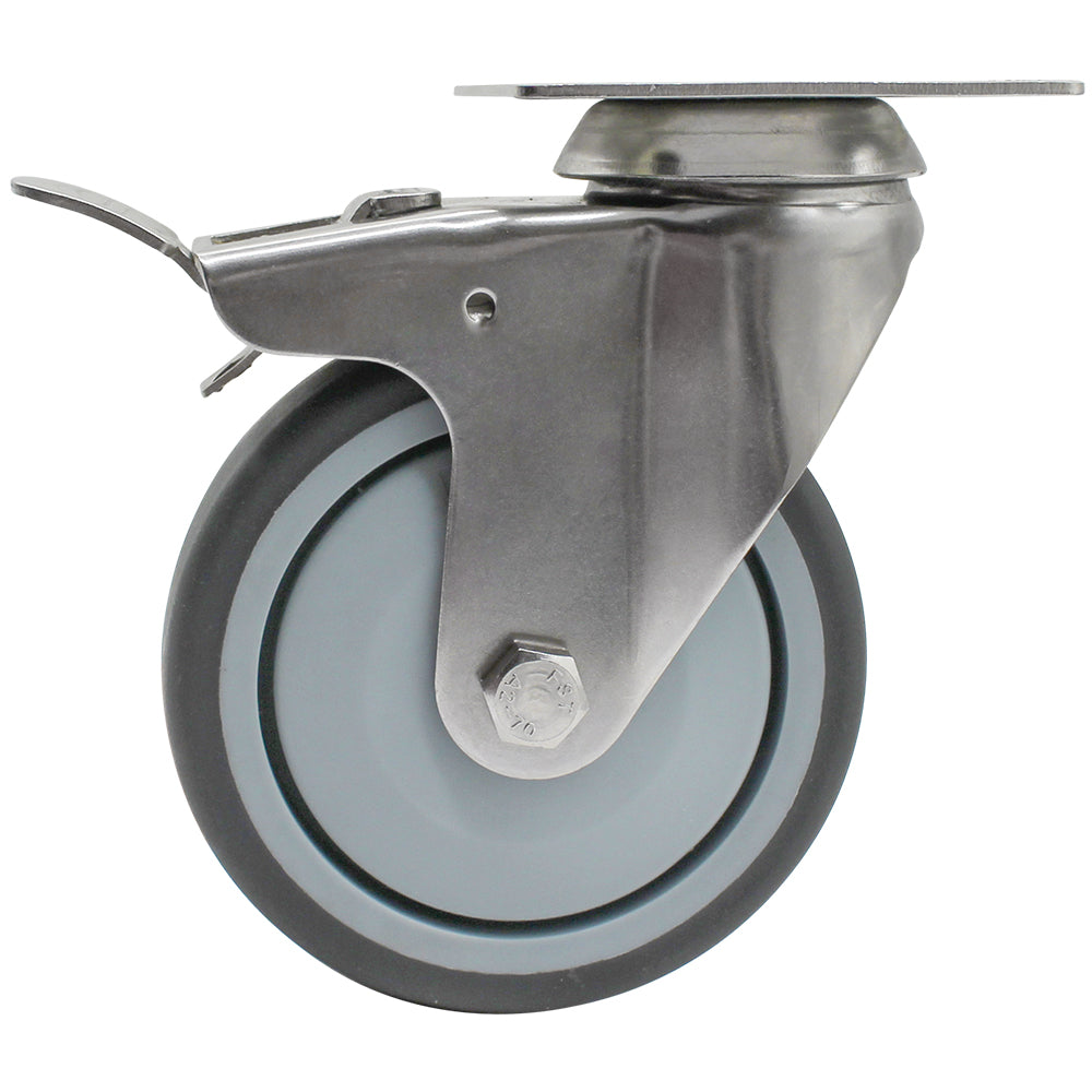 100mm Rubber Wheel 70kg Capacity Stainless Steel Brake Castor (S4726B) image 2