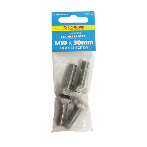 M10 x 30mm Stainless Steel Hex Set Screw - 4 Pack (SETM1030SPK4) image 0