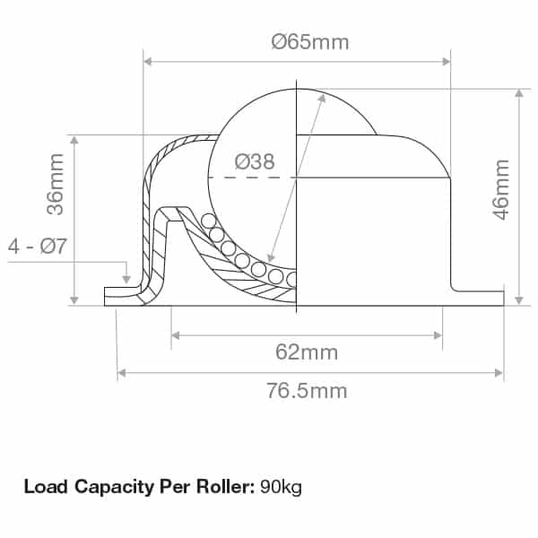 Mild Steel Square Flange Mount Ball Transfer 38.1mm Roller Diameter | BTR638MS image 1