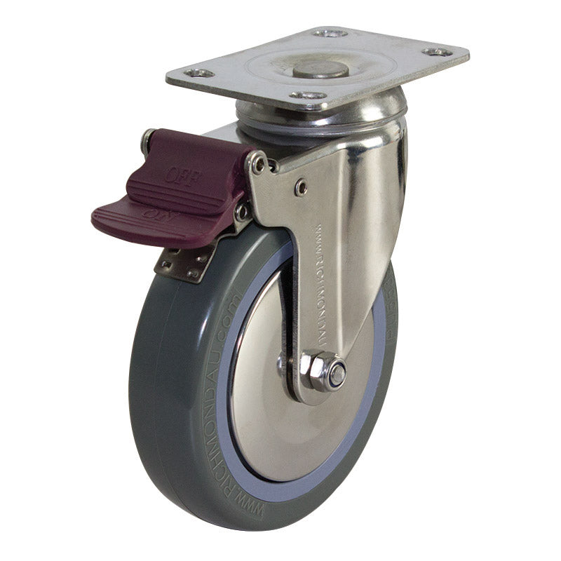 Richmond Swivel 125mm Grey Poly Tyred Wheel Stainless Steel Elite Castor (S5576B) image 0