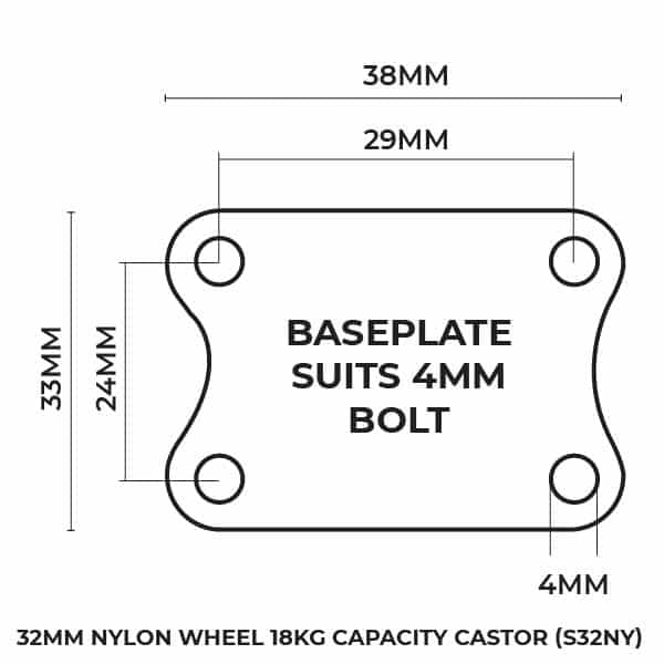 32mm Nylon Wheel 18kg Capacity Castor (S32NY) image 4