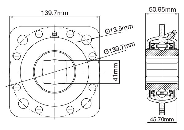 FD211RP Flange Mount Square Ball Bearing Unit with Four Bolt Flange image 1