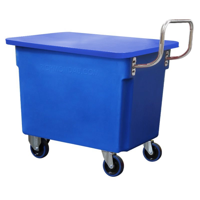 150L Mobile Plastic Tub Trolley with Lid & Stainless Steel Handle