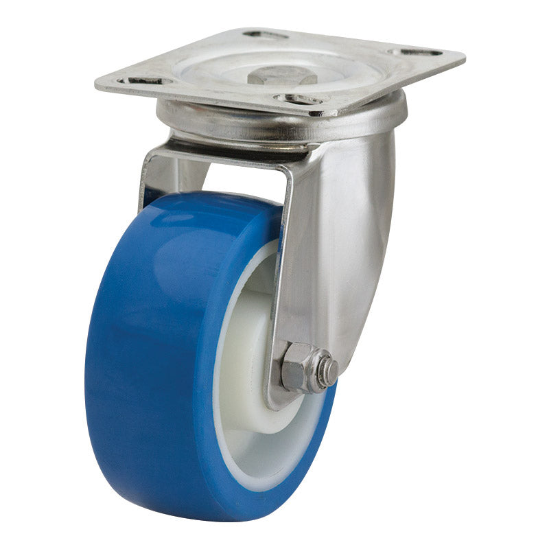 Richmond Swivel 100mm Blue Rebound Poly Tyred Wheel Stainless Steel Excel Castor (S4144) image 0