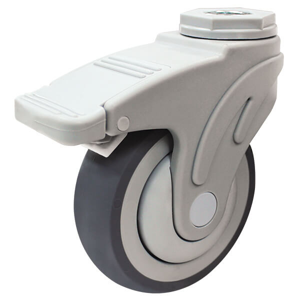 100mm Thermoplastic Rubber Wheel 100/80kg Capacity Medical Castor With Brake (S4386B) image 0
