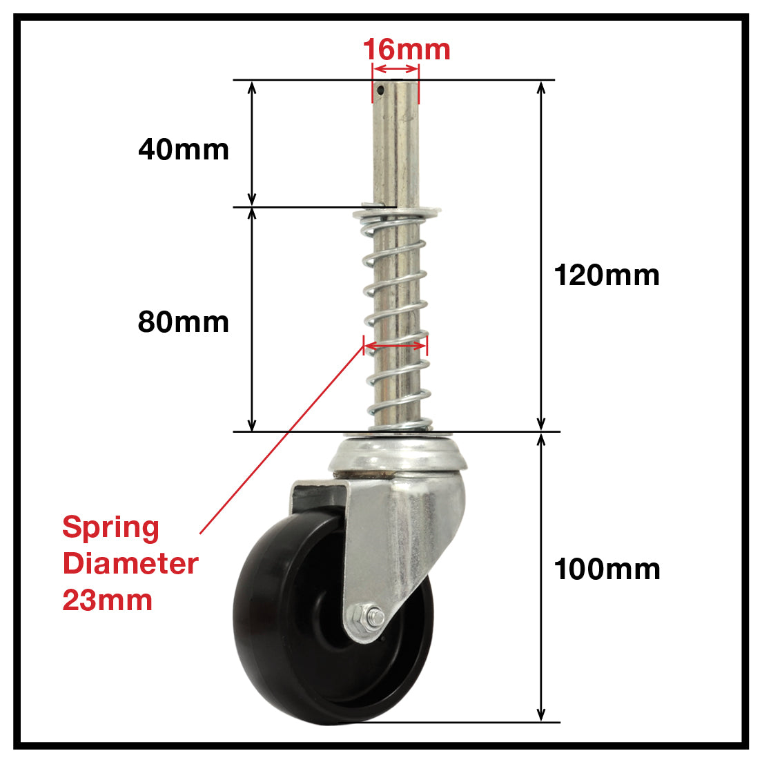 75mm Nylon Wheel 25kg Capacity Spring Loaded Gate Castor (S3712SPR) image 1