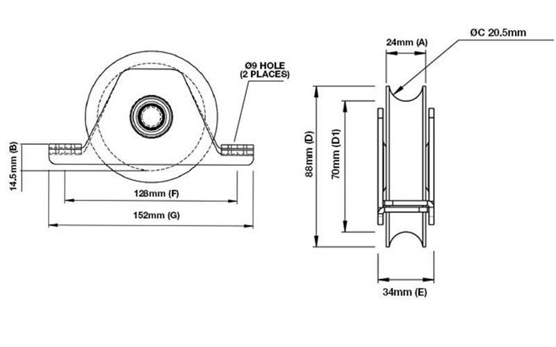 88mm Recessed Gate Track Wheel (GTR004) image 1