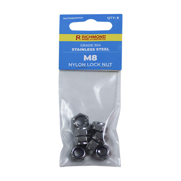 M8 Stainless Steel Nylon Lock Nut - 8 Pack (NUTM8SNPK8) image 0