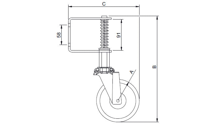 Spring Gate Castor with 75mm Solid Black Nylon Wheel (S3024) image 1