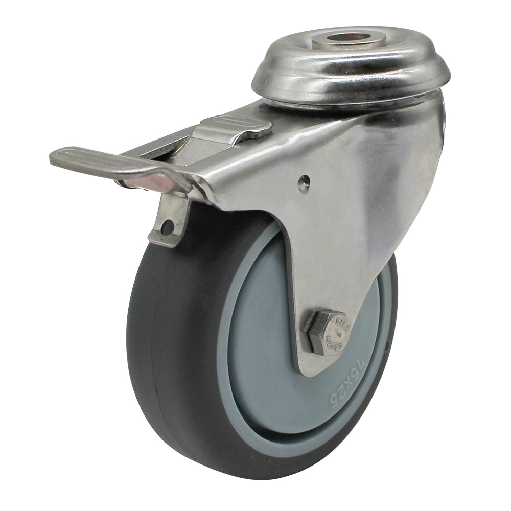 75mm Rubber Wheel 50kg Capacity Stainless Steel Brake Castor (S3728B) image 0