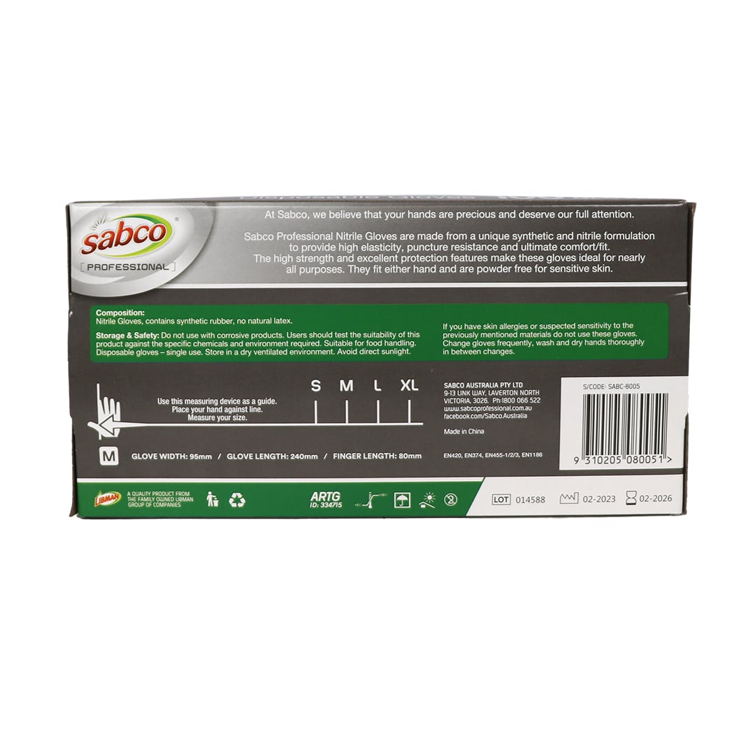SABCO BLUE NITRILE GLOVES 100PK MED TGA ARTG ID 334715 (SABC-8005) image 3