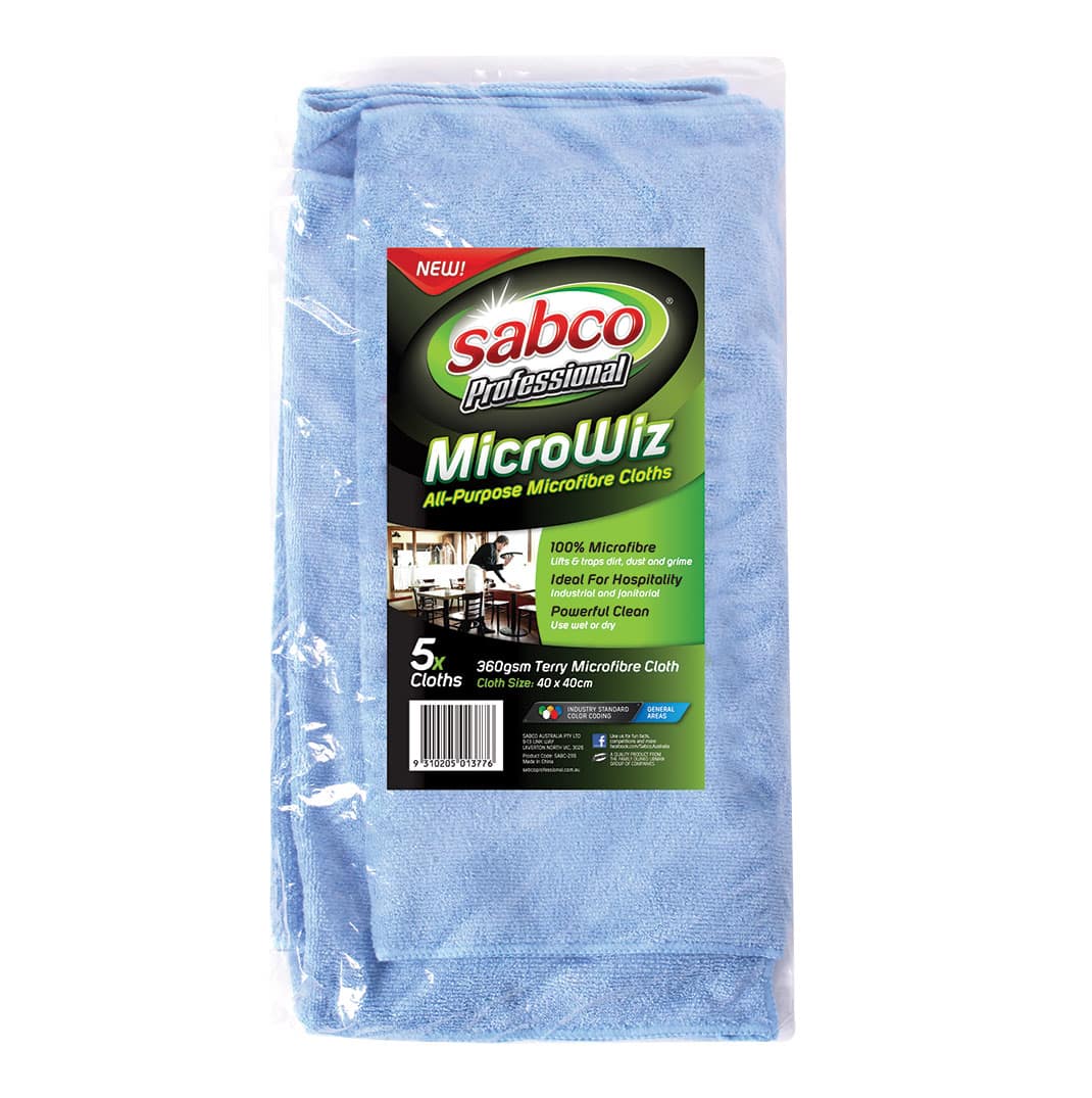 SABCO ALL PURPOSE MICROFIBRE CLOTHS-BLUE-40CM X 40CM-300GSM 5PK (SABC-2116) image 1