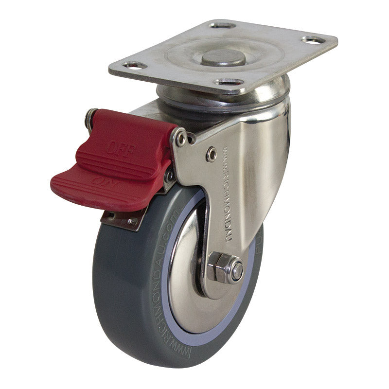 Richmond Swivel 100mm Grey Poly Tyred Wheel Stainless Steel Elite Castor (S4476B) image 0