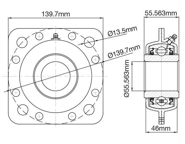 ST211-2 Flange Mount Round Ball Bearing Unit with Four Bolt Flange image 1