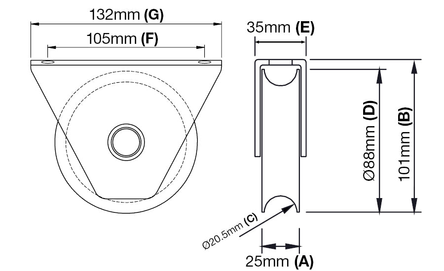 88mm Bottom Mount Gate Track Wheel (GTR004B) image 1