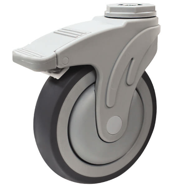 125mm Thermoplastic Rubber Wheel 100/80kg Capacity Medical Castor With Brake (S5386B) image 0