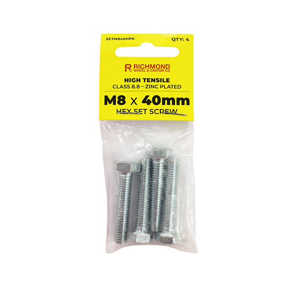 M8 x 40mm High Tensile Hex Set Screw - 4 Pack (SETM840HPK4) image 0