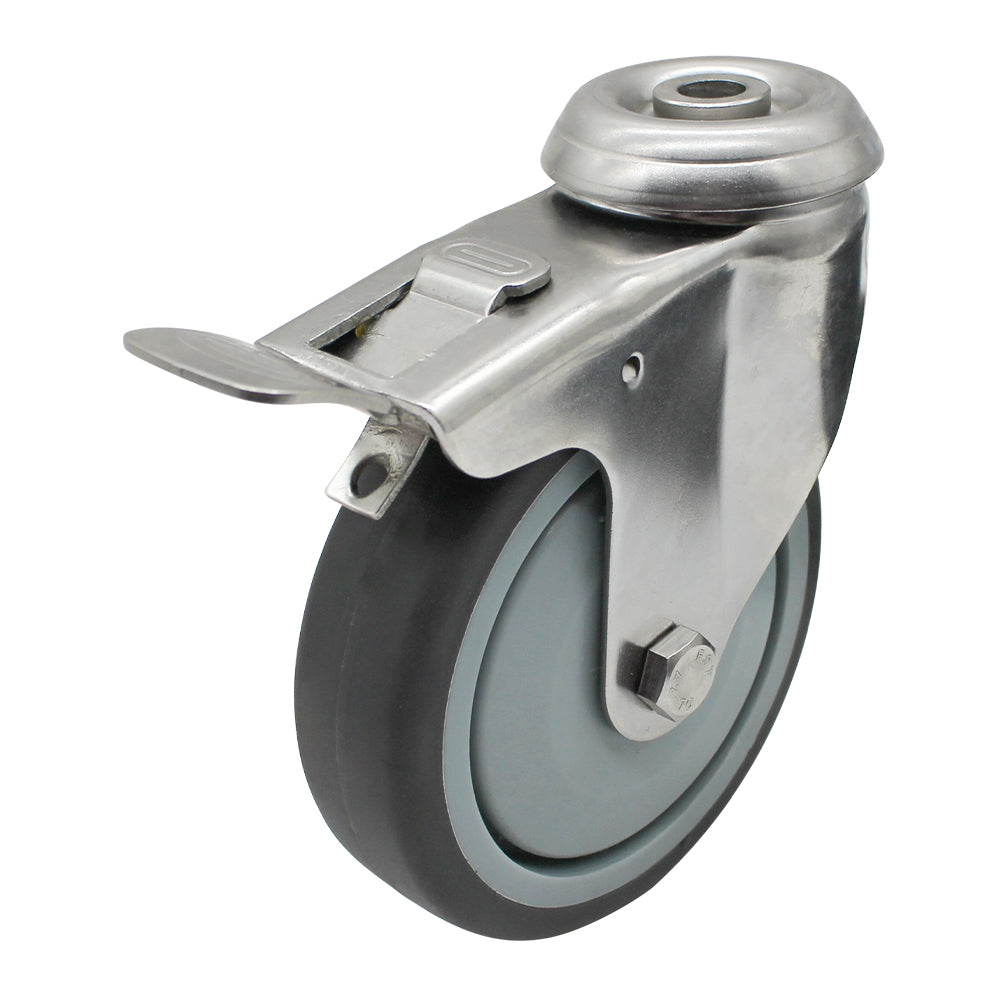 100mm Rubber Wheel 70kg Capacity Stainless Steel Brake Castor (S4728B) image 0