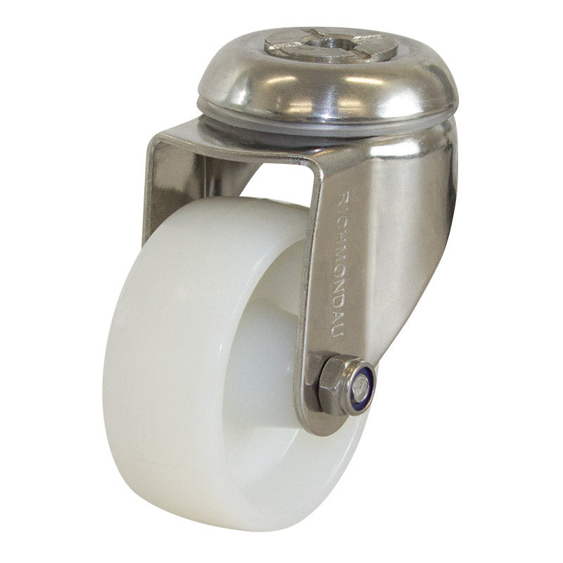 Richmond Swivel 75mm Solid White Nylon Wheel Stainless Steel Elite Castor (S3390) image 0