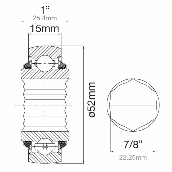 205KRRB2 Hex Bore Agricultural Bearing 52mm x 7/8" x 1" image 1