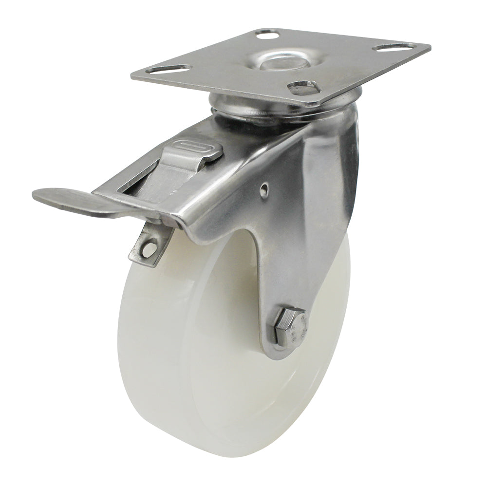 100mm Nylon Wheel 70kg Capacity Stainless Steel Brake Castor (S4730B) image 0