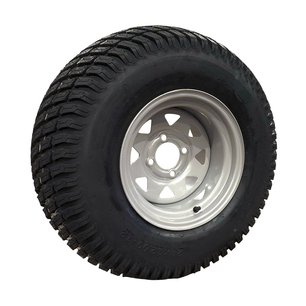 24 X 12.00-12 Pneumatic Mower Wheel With Mini 4 Stud Pattern Rim And Premium Turf Tyre (PN24-12-12MN) image 1
