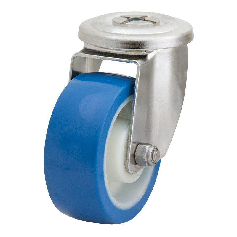 Richmond Swivel 100mm Blue Rebound Poly Tyred Wheel Stainless Steel Excel Castor (S4148) image 0
