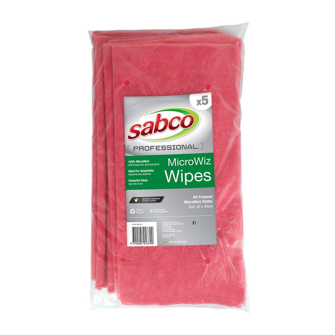 SABCO ALL PURPOSE MICROFIBRE CLOTHS-RED-40CM X 40CM-300GSM 5PK (SABC-2118) image 1