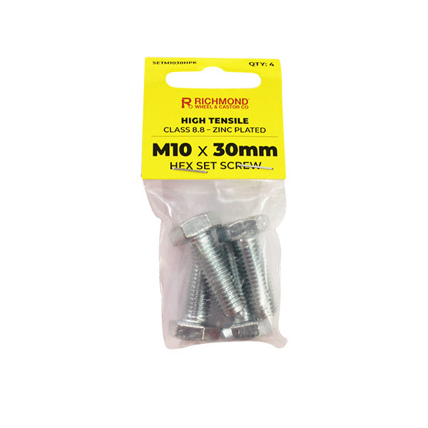 M10 x 30mm High Tensile Hex Set Screw - 4 Pack (SETM1030HPK4) image 0