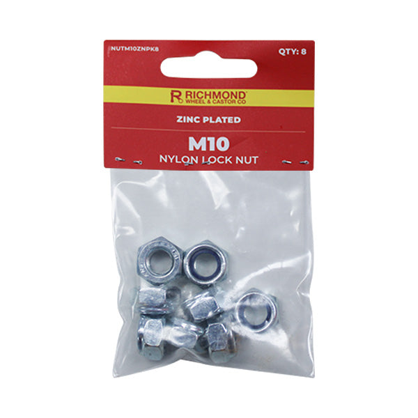 M10 Zinc Plated Nylon Lock Nut - 8 Pack (NUTM10ZNPK8) image 0