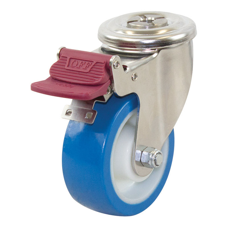 Richmond Swivel 100mm Blue Rebound Poly Tyred Wheel Stainless Steel Excel Castor (S4148B) image 0