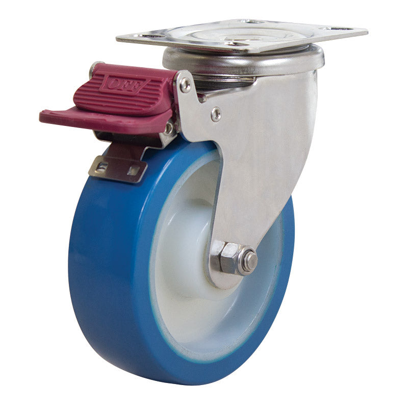 Richmond Swivel 125mm Blue Rebound Poly Tyred Wheel Stainless Steel Excel Castor (S5144B) image 0