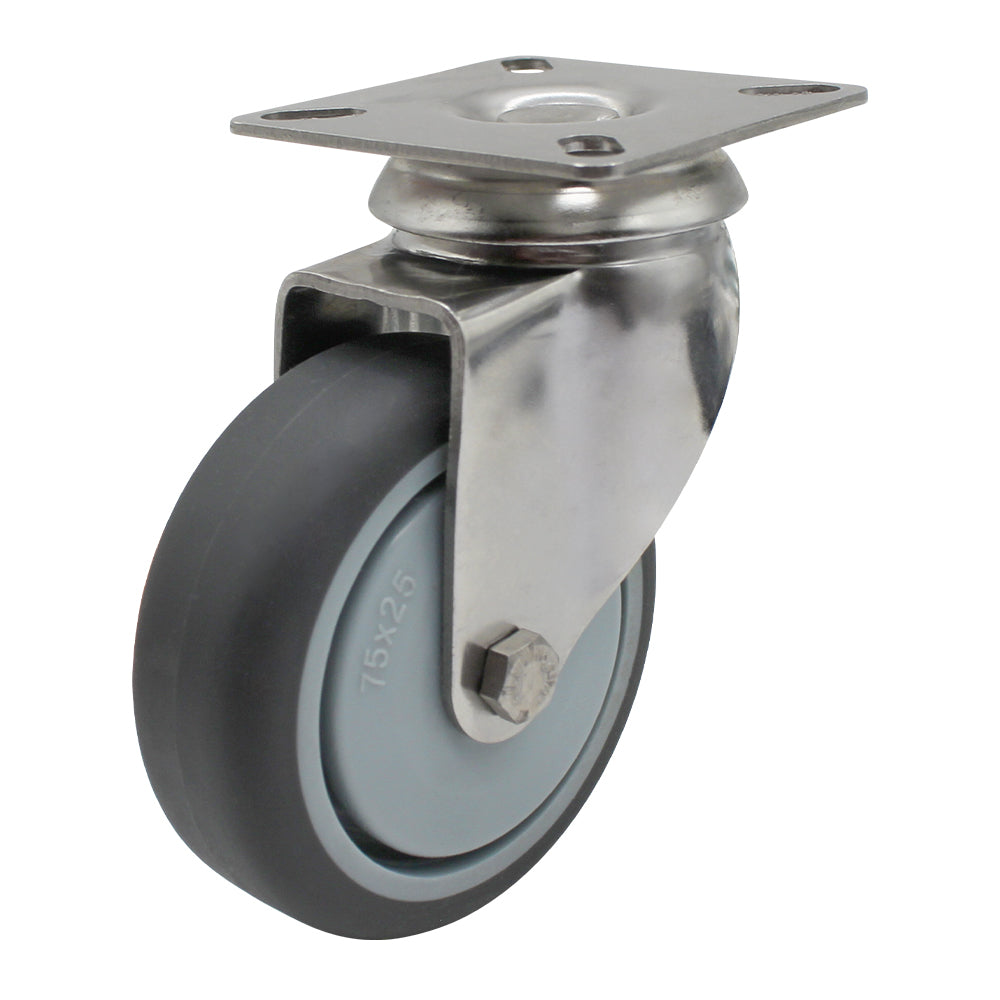75mm Rubber Wheel 50kg Capacity Stainless Steel Castor (S3726) image 0