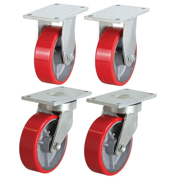 Waste Bin Castor Set with Red Poly Tyred Cast Iron Wheels (WASTESETT-5) image 0