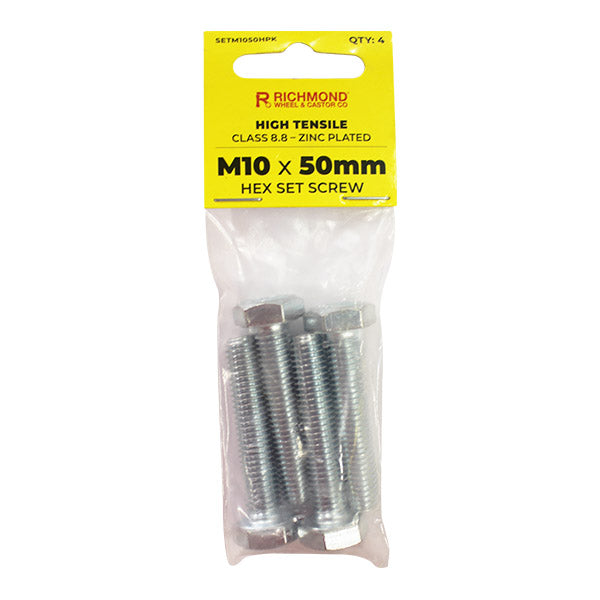 M10 x 50mm High Tensile Hex Set Screw - 4 Pack (SETM1050HPK4) image 0