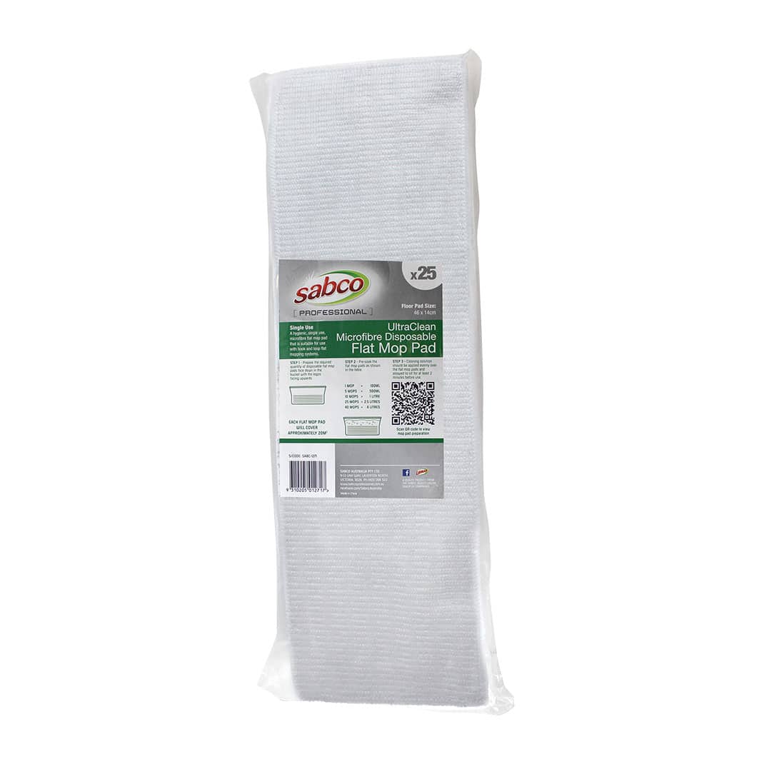 SABCO ULTRACLEAN MICROFIBRE DISPOSABLE FLAT MOP PADS-WHITE-25PK (SABC-1271) image 0
