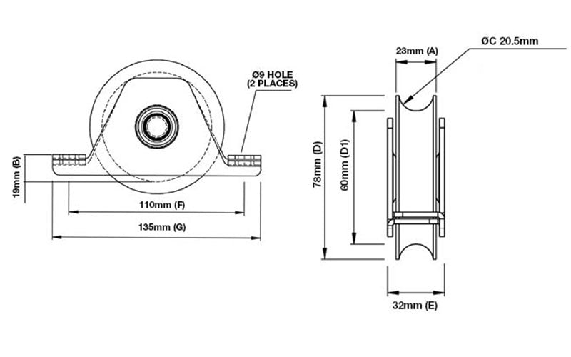 78mm Recessed Gate Track Wheel (GTR003) image 1