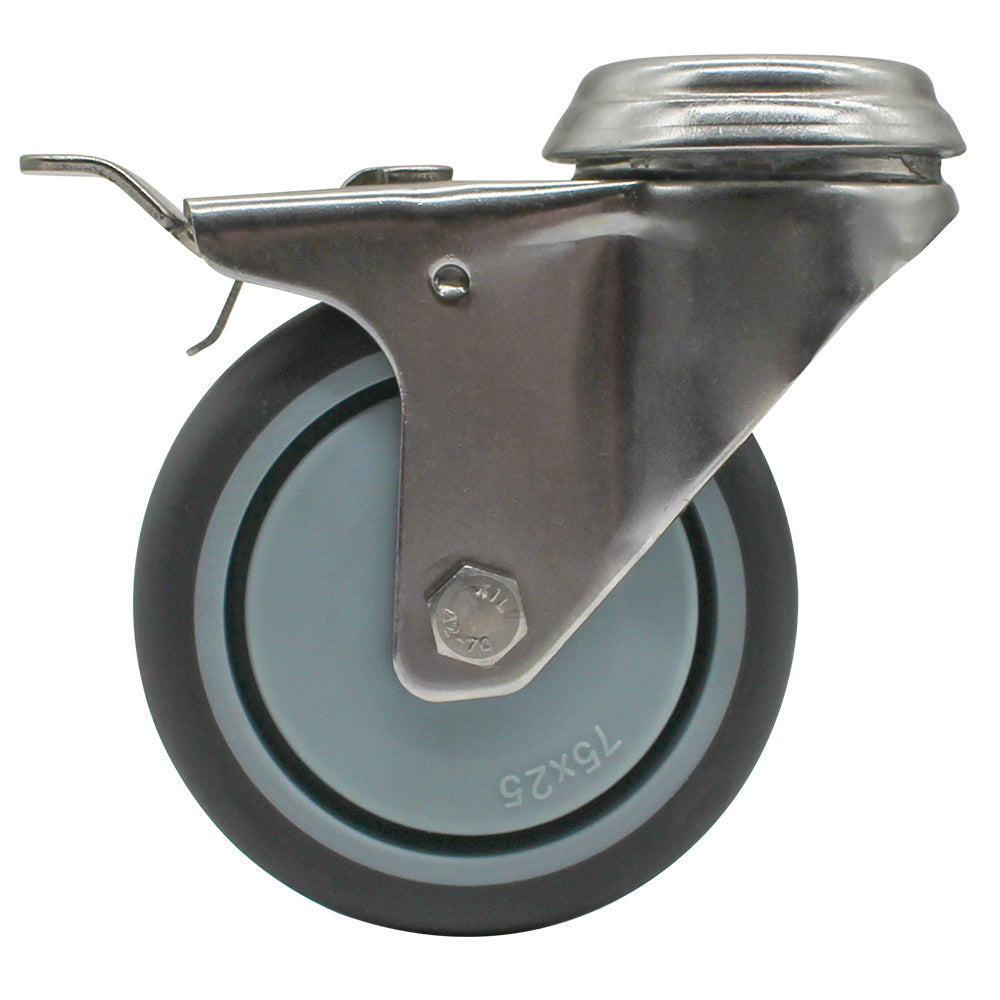 75mm Rubber Wheel 50kg Capacity Stainless Steel Brake Castor (S3728B) image 2