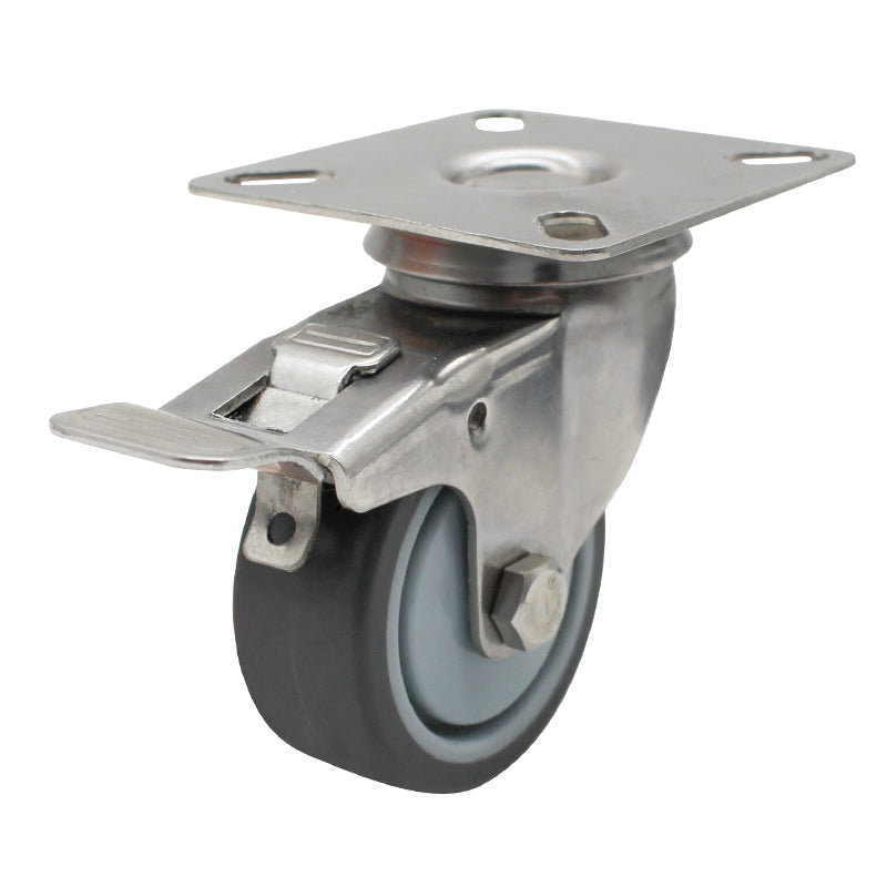 50mm Rubber Wheel 30kg Capacity Stainless Steel Brake Castor (S2726B) image 0
