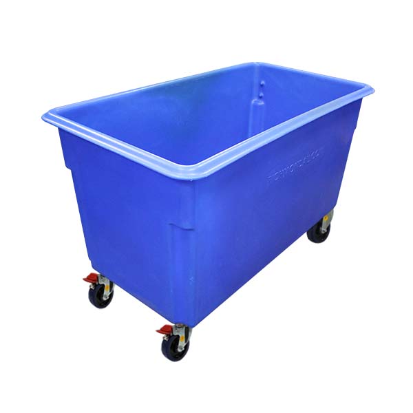 Blue 450L Tapered Rotationally Moulded Plastic Tub (RTR450BLU) - 125mm Reb Rubber 2x Swivel and 2x Brake image