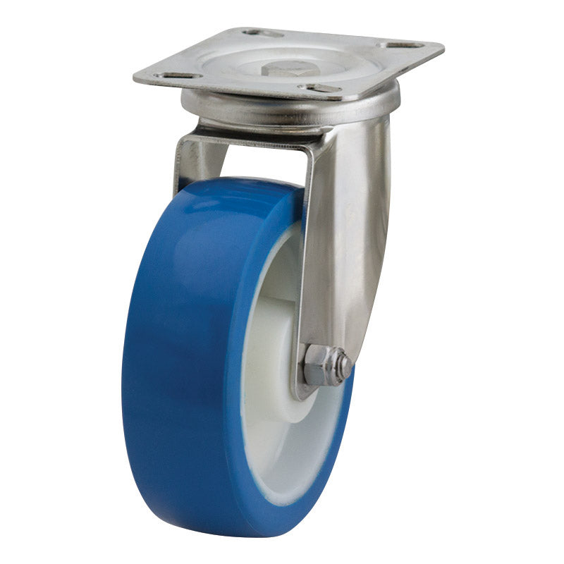 Richmond Swivel 125mm Blue Rebound Poly Tyred Wheel Stainless Steel Excel Castor (S5144) image 0